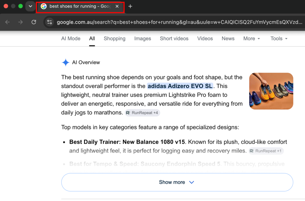 title tag in browser tabs