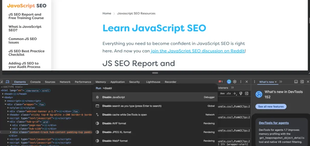 disable javaScript by dev-tool